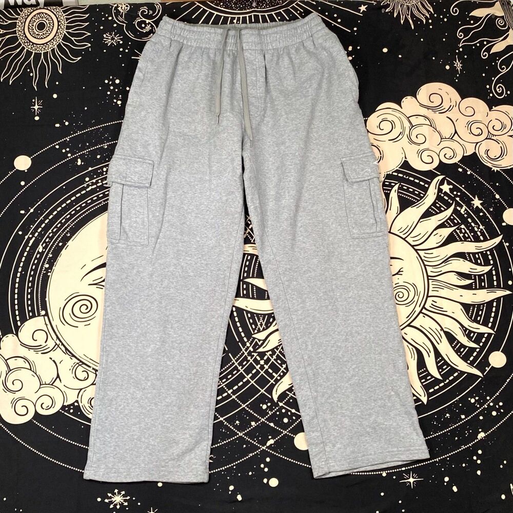 Umbro Pant Men's L Gray Sweatpant Straight Cargo Performance Gym Fleece-Lined